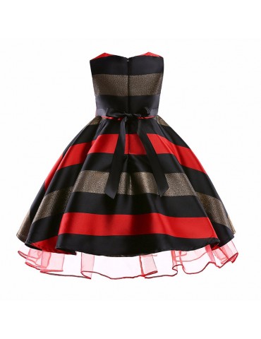 Striped Girls Sleeveless Formal Pageant Princess Wedding Bridesmaid Dress For 3Y-14Y