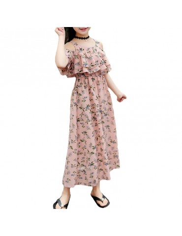 Floral Girls Off Shoulder Chiffon Dress For 6-15Y