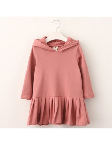 Cute Rabbit Bunny Pattern Hooded Girls Dresses Casual School Kids Girls Clothes