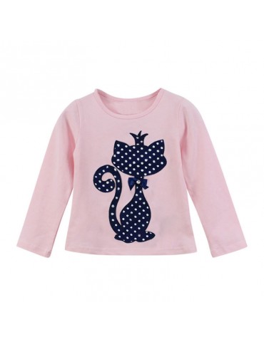 Cute Cat Print Girls Long Sleeve Cotton T-Shirt For 1Y-7Y