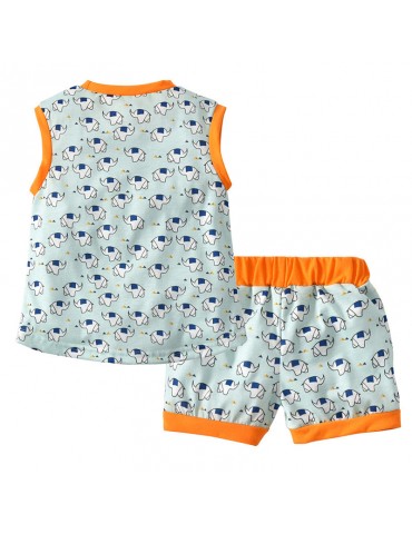 Elephant Print Toddler Girls Clothing Set Tops Vest + Shorts Outfits Clothes For 1Y-7Y