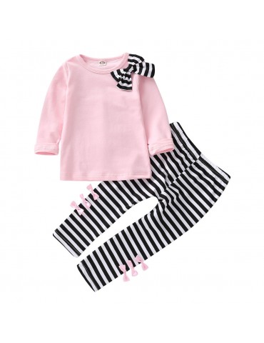 Toddler Girls Patchwork Striped Clothing Sets For 1Y-7Y