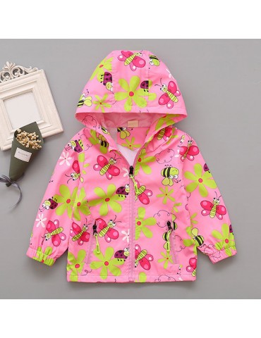 Floral Printed Girl Hooded Coat Jacket Windbreaker Toddler Girls Clothes Spring Autumn