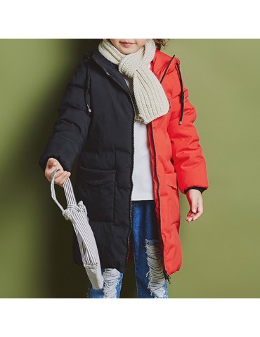 Mid-Long Girls Winter Coats Boys Patchwork Down Jacket For 4-15Y