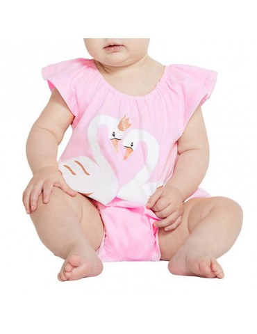 Soft Cotton Swan Printed Baby Boys Girls Sleeveless Rompers For 6M-36M