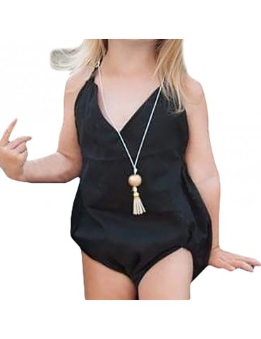 Black Cotton Strap Baby Girls Romper For 0-24M