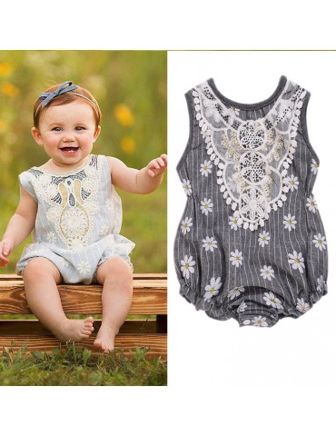 Daisy Flower Print Baby Girls Romper For 0-24M