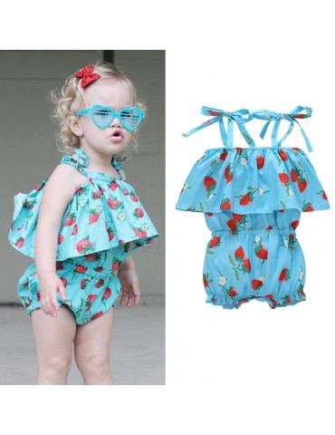 Strawberry Printed Baby Girls Summer Style Jumpsuit For 0-24M