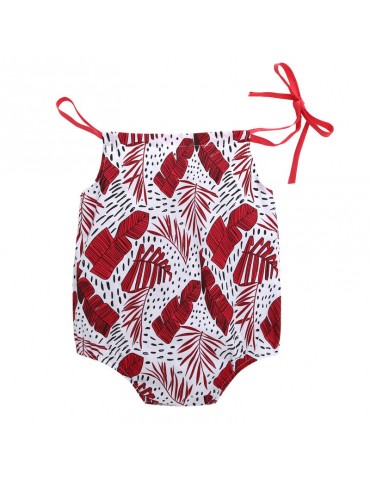 Summer Style Leaf Printed Strap Baby Romper For 0-24M