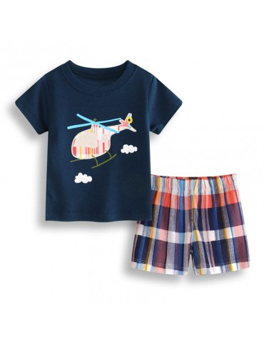 2Pcs Helicopter Pattern Baby Boys Summer Clothing Sets T Shirt + Shorts For 0-36M