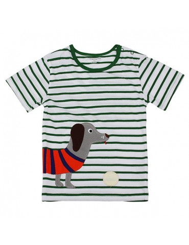 Maven Lovely Dog Stripe Baby Children Boy Cotton Short Sleeve T-shirt Top