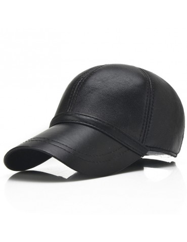 Men Sheepskin Genuine Leather Baseball Cap Solid Adjustable Flat Cap Casual Visor Trucker Hats