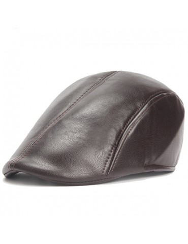 Mens Vintage PU Leather Solid Beret Cap Casual Newsboy Golf Comfortable Cabbie Hat Forward Cap