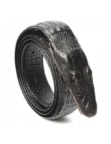 Men Crocodile Skin Second Floor Cowhide Leather Alloy Adjustable Buckle Belt