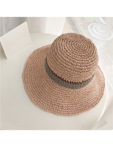 Women Hand Woven Foldable Sweat Breathable Sunshade Hat Outdoor Leisure Fashion Straw Hat