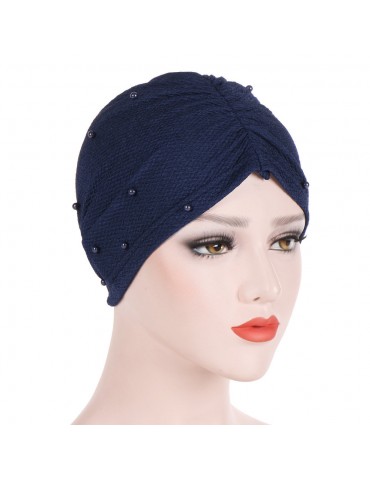 Womens Breathable Comfortable Pearl Hat Casual Elastic Beanie Hats Muslim Pile Heap Cap