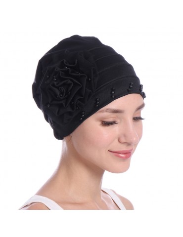 Womens Breathable Comfortable Lace Linen Hat Casual Elastic Beanie Hats Muslim Pile Heap Cap