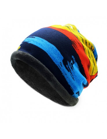 Mens Women Print Stripe Hip Hop Beanies Skullies Hats Plus Cashmere Windproof Scarf Baggy Cap