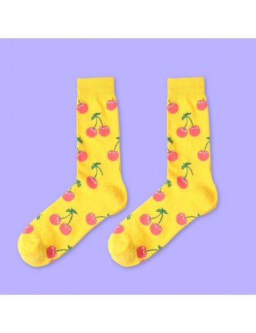 Men Women Hot Sale Fruit Print Middle Tube Socks Breathable Cotton Warm Socks