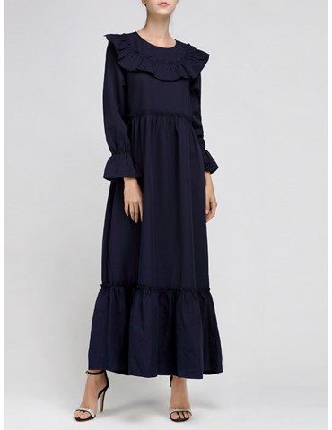 Rufles Horn Long Sleeve Stitching Maxi Dress